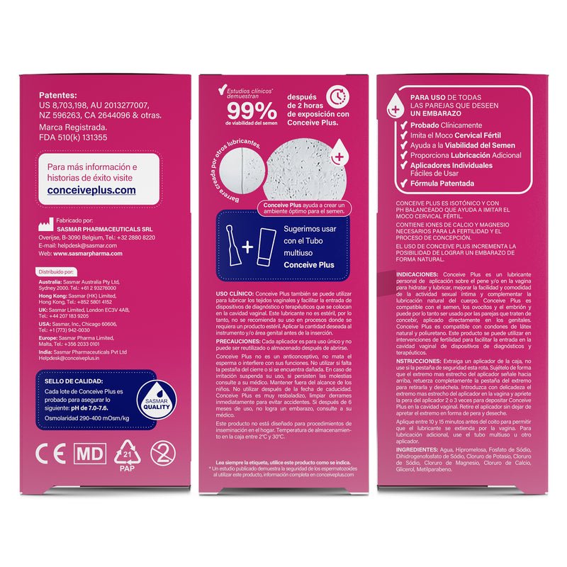 Conceive Plus packaging with pink and white design on a white background