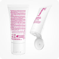 For Conceive Plus Try Me Size Fertility Lubricant Bundle, the image shows both front and back views of the 30ml multi-use tube. One tube is upright with multilingual usage instructions, while the other is open to display the dispensing cap, both featuring Conceive Plus branding in pink on a white background.